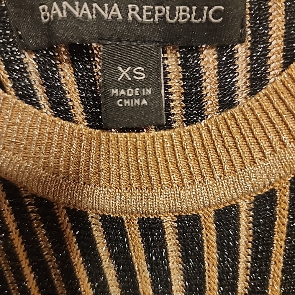 Banana Republic Black and Gold Metallic Striped Knit Top - Picture 3 of 5